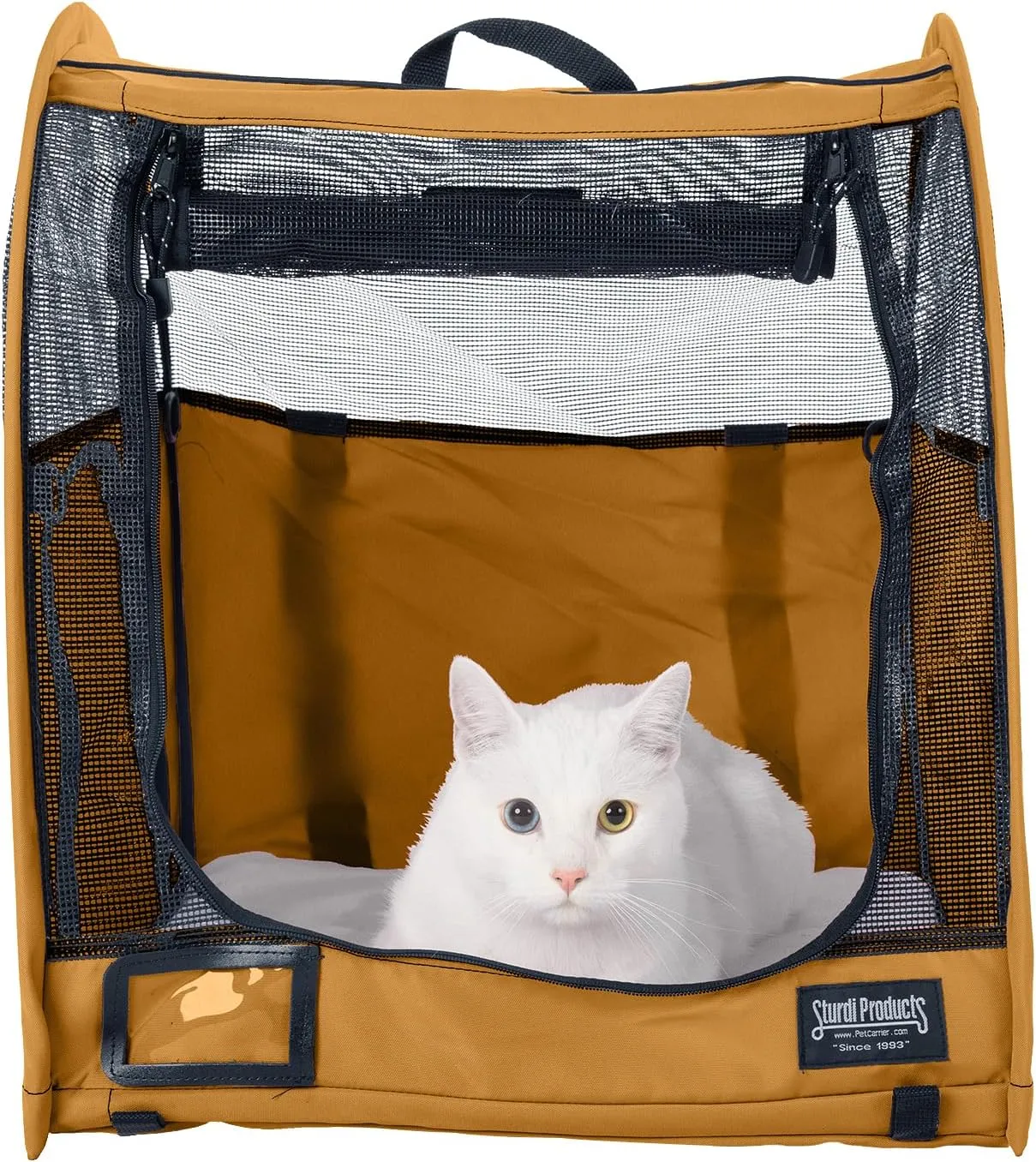 STURDI Small Pop-Up Kennel Cargo Portable Pet Bag | Collapsible Travel Pet Crate for Cats & Dogs | Single, Earthy Tan