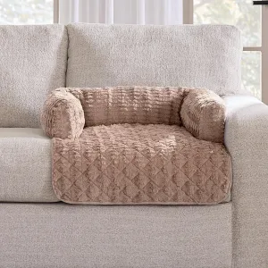 SureFit Pet 3-Sided Bolster Dog and Cat Pet Bed for Couch, Soft Faux Fur Fabric, Machine Washable & Non-Slip, Couch Protector & Odor Control, Large, 46 in x 32 in, Tan
