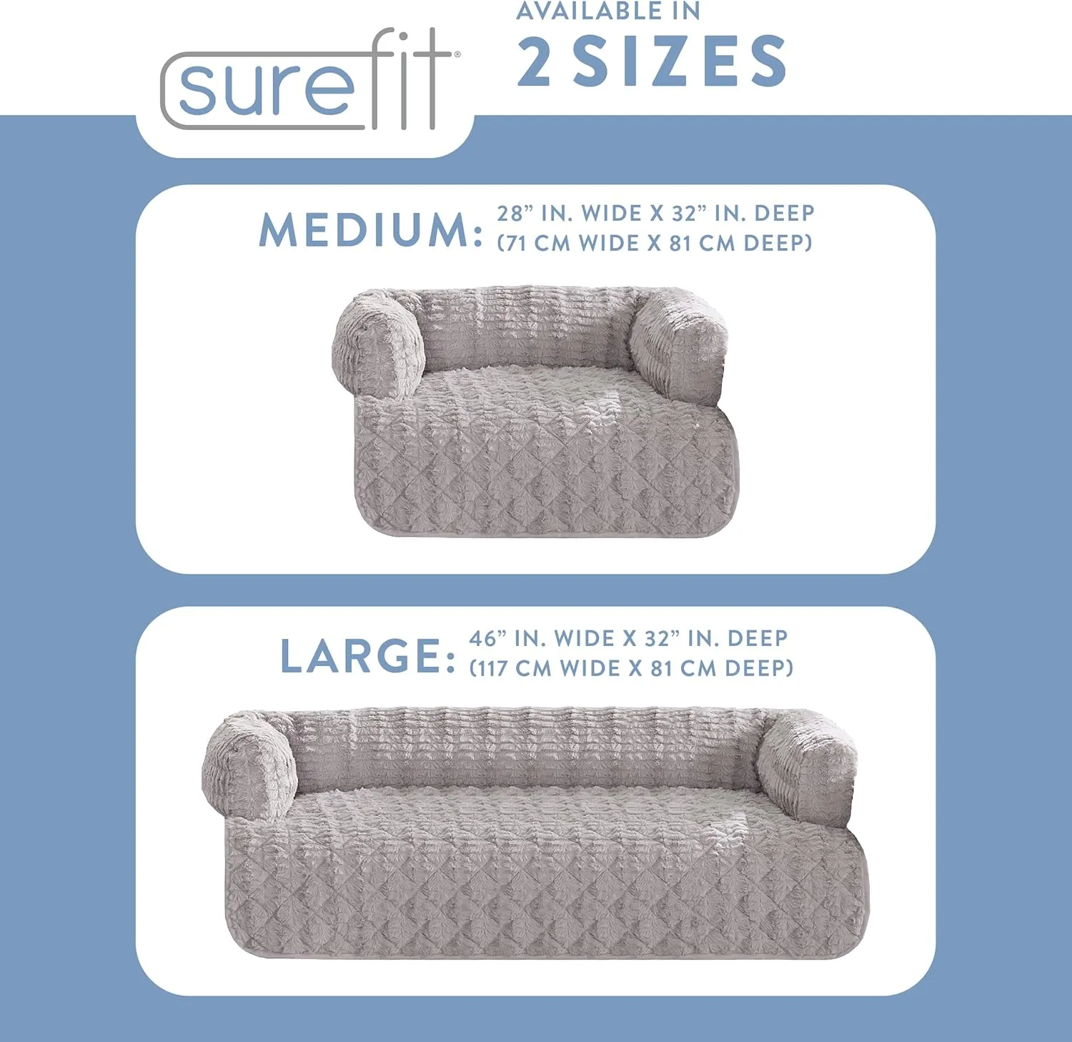 SureFit Pet 3-Sided Bolster Dog and Cat Pet Bed for Couch, Soft Faux Fur Fabric, Machine Washable & Non-Slip, Couch Protector & Odor Control, Large, 46 in x 32 in, Tan