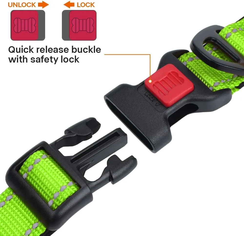 Taglory Reflective Dog Collar with Safety Locking Buckle, Adjustable Nylon Pet Collars for Small Dogs Female Male, S, Green