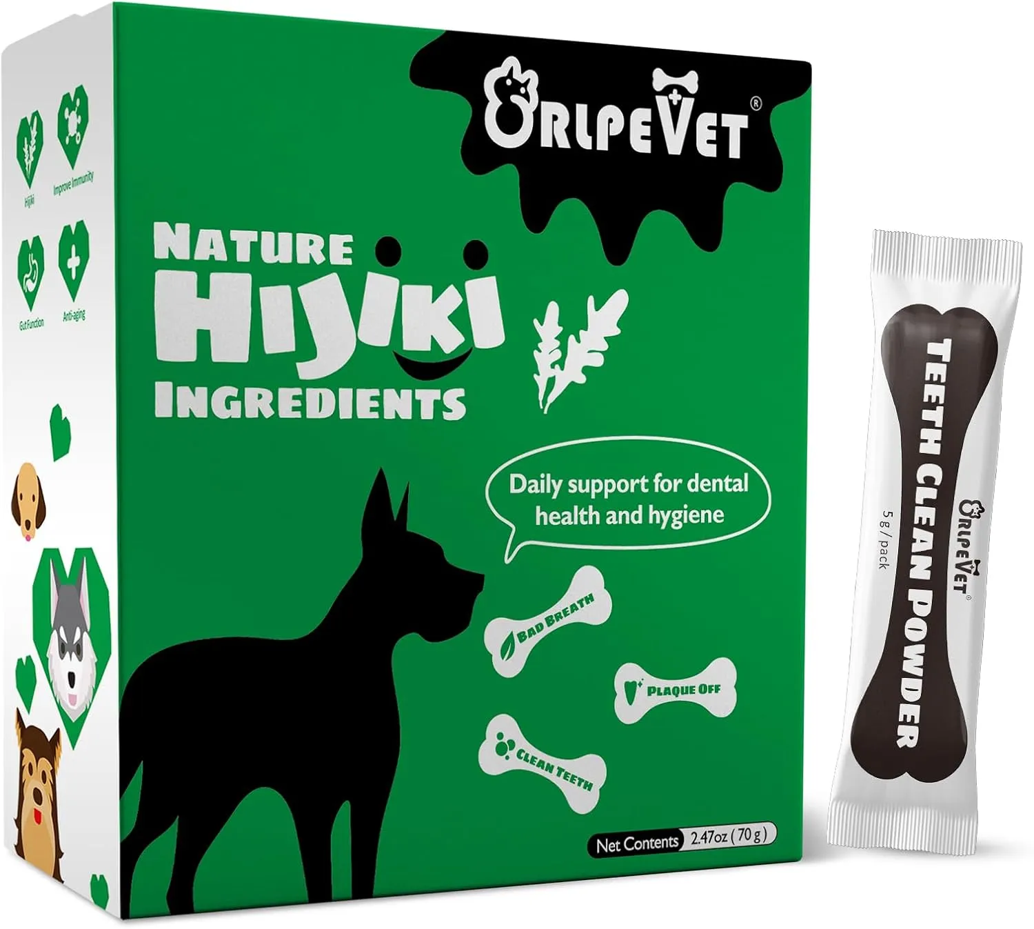 Teeth Clean Powder for Dogs, Dog Breath Freshener, Tartar,Plaque Remover, Dental Care Powder for Small,Medium,Large Dogs, Organic pet supplies-75g