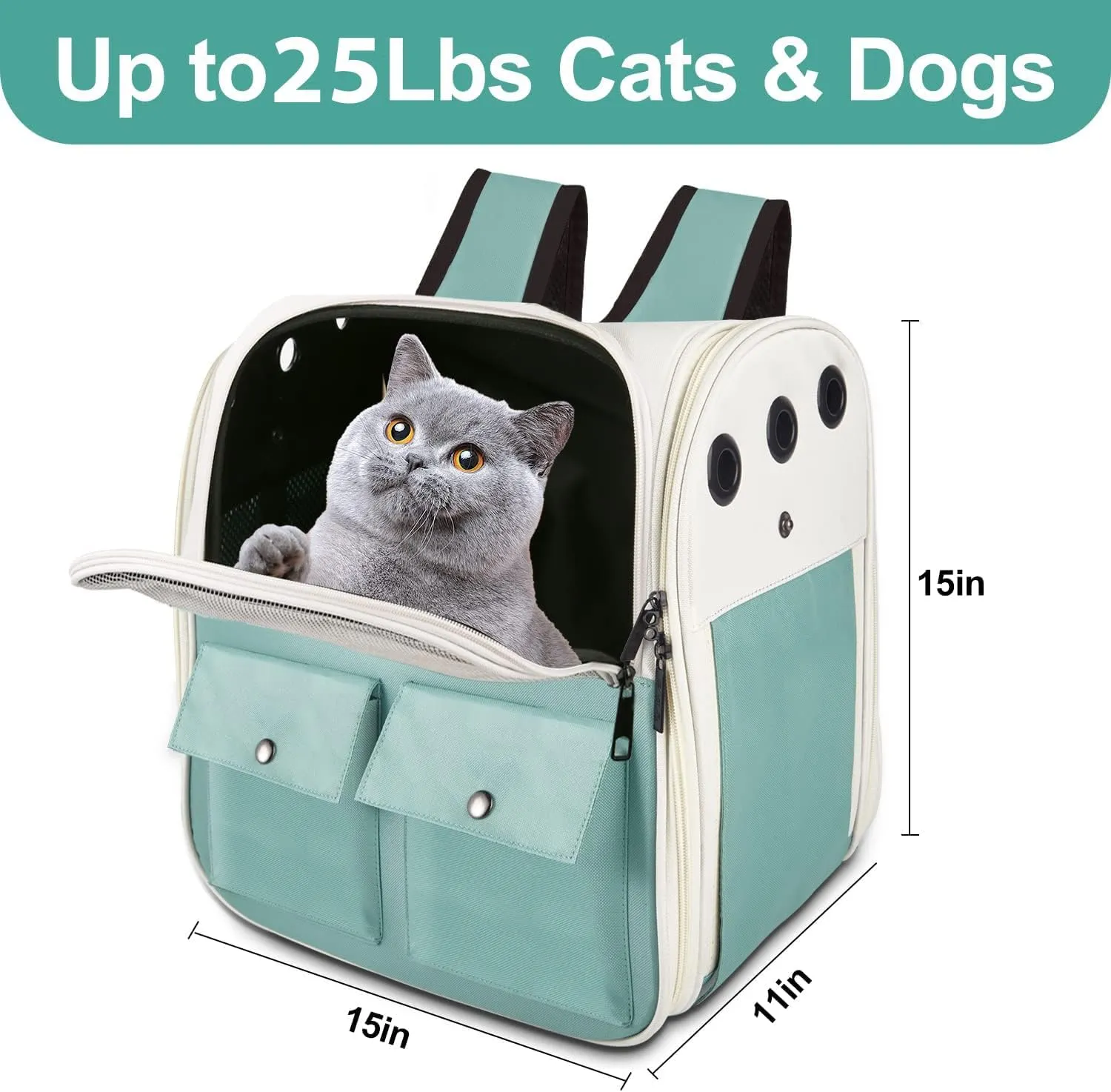 Top tasta Cat Backpack Carrier, Airline Approved, Ventilated Design, Breathable Mesh for Small Cats and Dogs for Hiking and Camping, Carry Up to 15 Pounds (Light Blue)