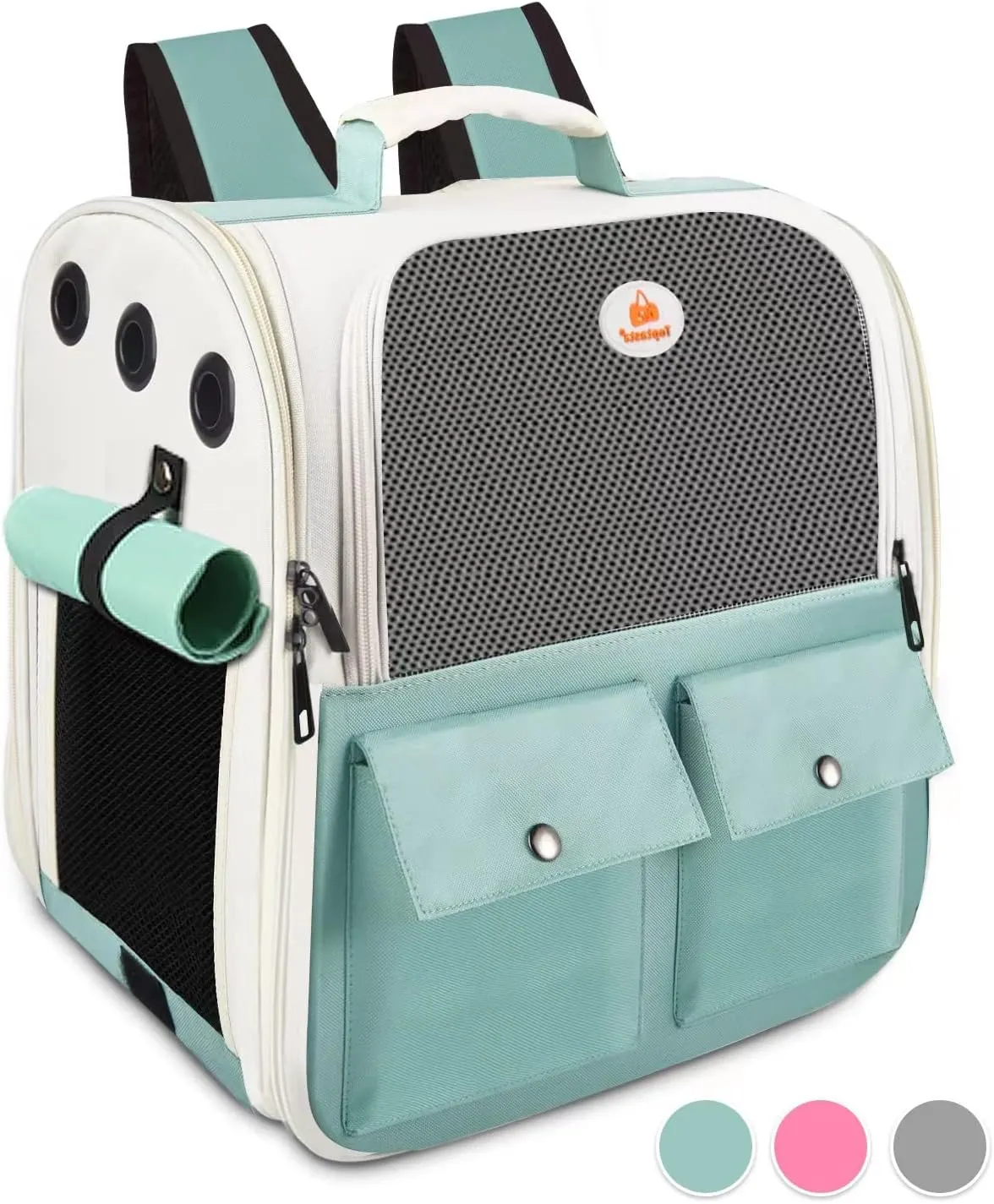 Top tasta Cat Backpack Carrier, Airline Approved, Ventilated Design, Breathable Mesh for Small Cats and Dogs for Hiking and Camping, Carry Up to 15 Pounds (Light Blue)