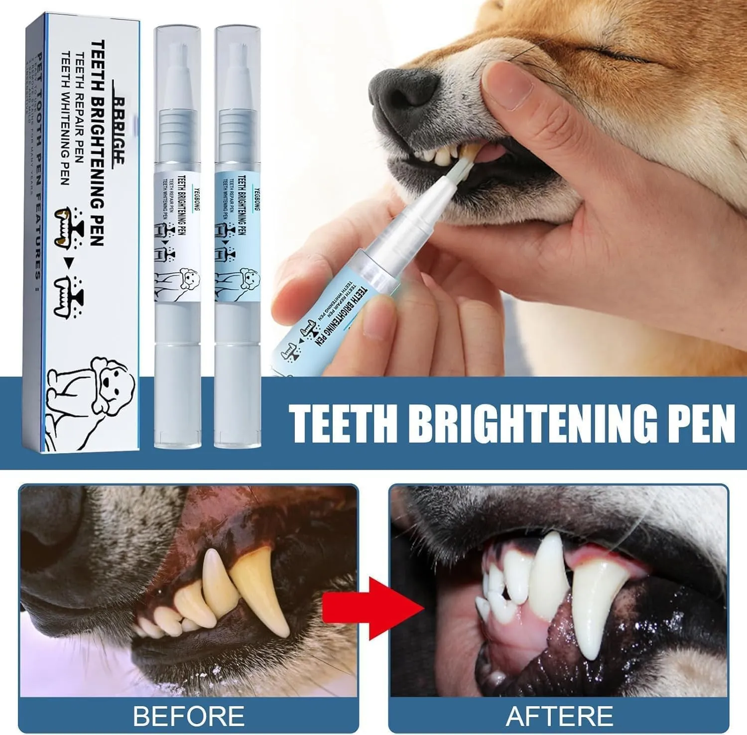Vaudf Pet Toothbrush Pen, Vaudf Pet Toothbrush, Portable Dental Care for Dogs & Cats, Easy-to-Use Design for Pets-2PCS