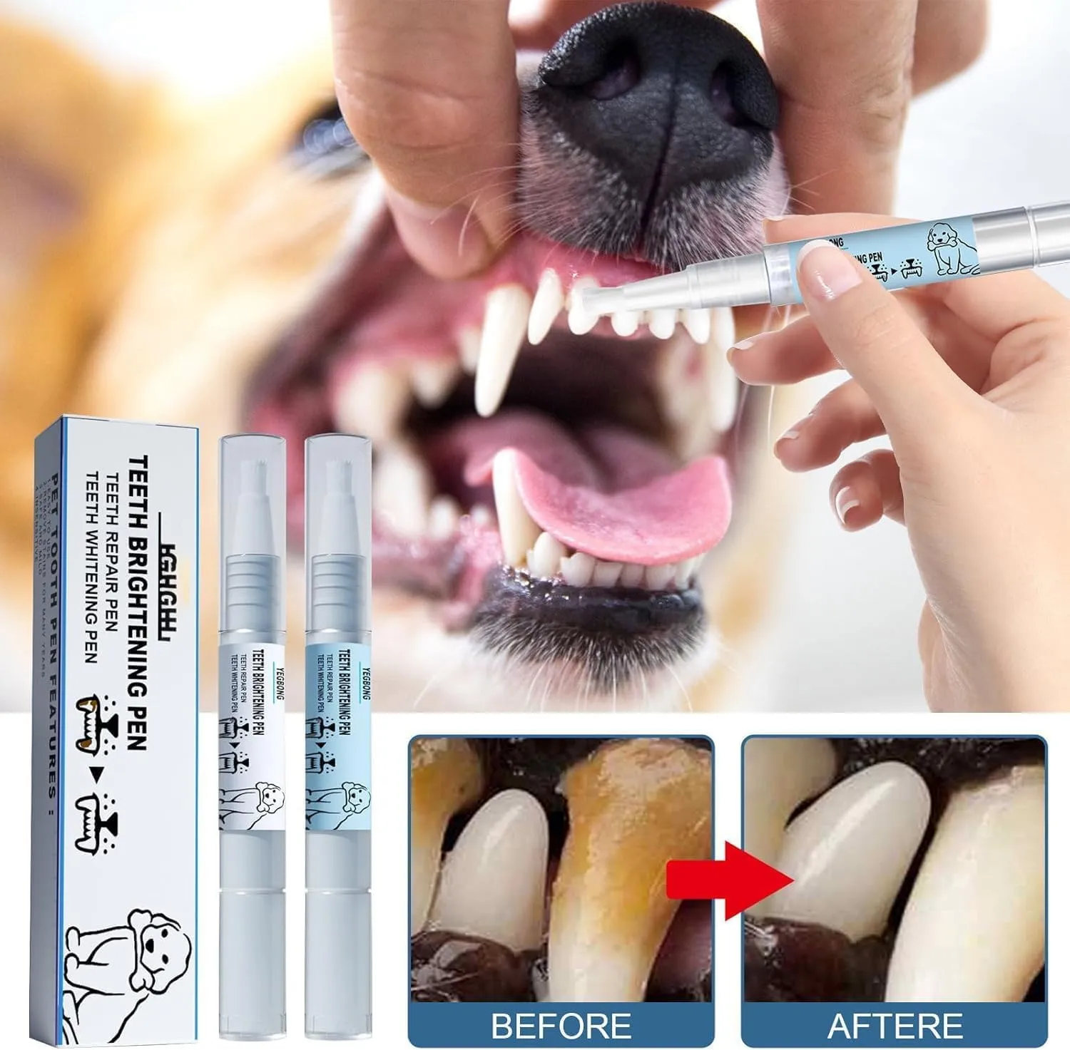 Vaudf Pet Toothbrush Pen, Vaudf Pet Toothbrush, Portable Dental Care for Dogs & Cats, Easy-to-Use Design for Pets-2PCS
