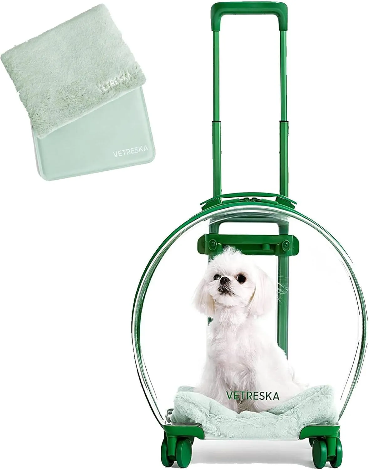 VETRESKA Hard Cat Carrier with Stickers & 2 Mats, Freely Breathe Travel Dog Carrier, Airline Approved Outdoor Cat Crate, Cat Kennel Trolley Case Portable with Silent Wheel for Cats and Dogs