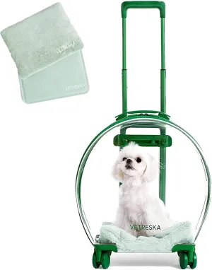 VETRESKA Hard Cat Carrier with Stickers & 2 Mats, Freely Breathe Travel Dog Carrier, Airline Approved Outdoor Cat Crate, Cat Kennel Trolley Case Portable with Silent Wheel for Cats and Dogs