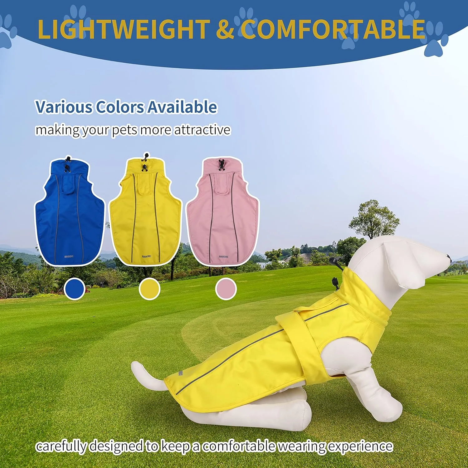 Waterproof Dog Raincoat with Reflective Strip, Adjustable Breathable Rain Coat Jacket with Leash Hole for Dogs (Yellow, X-Small)