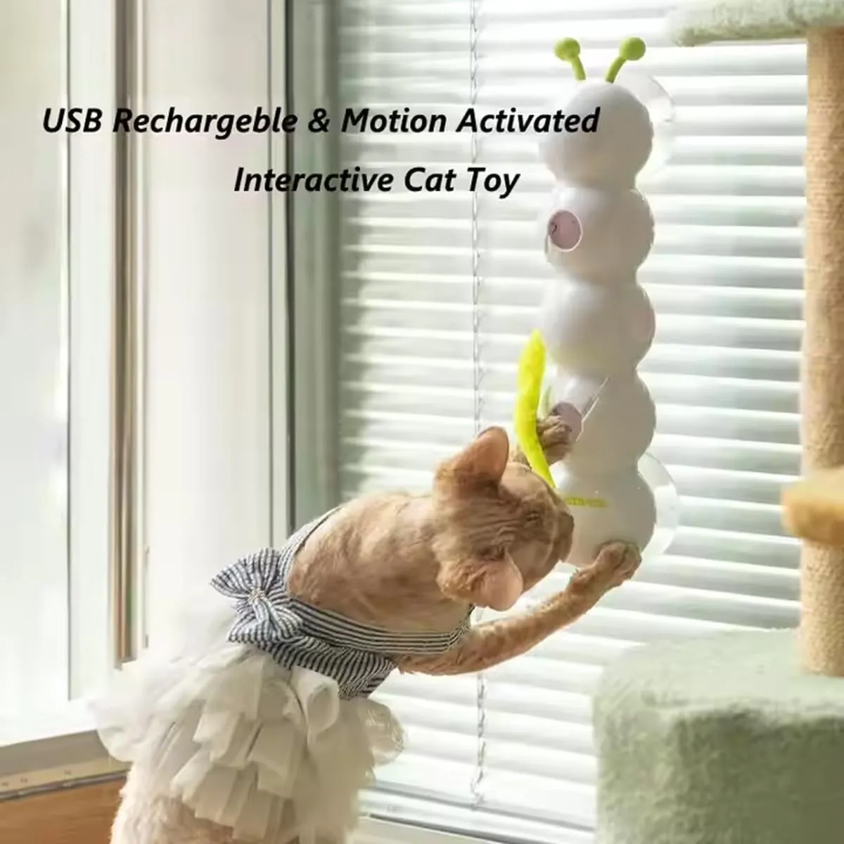 Whack a Mole Cat Toy, Interactive Cat Feather Toy with USB Recharge, Ultimate Automatic Fluffy Tail Teaser with Motion Sensor and Suction Cup, Suitable for Indoor Pet Stable Play