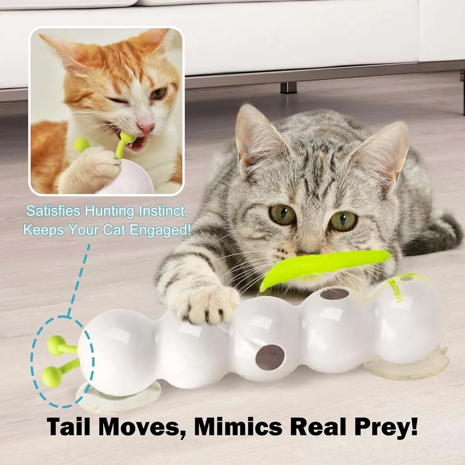 Whirlie Cat Toy, Smart Motion Cat Toy with Worm Design, Caterpillar Smart Cats Toys, Happy Luna Cats Toys with Suction Cup, Suitable for Indoor Wall, Door and Window Installation (1Pcs)