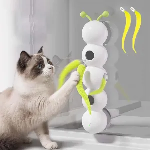 Whirlie Cat Toy  Smart Motion Cat Toy with Worm Design for Indoor Cats | Happy Luna Cat Toys for Hunting, Jumping, and Interactive Play (white-1pcs)