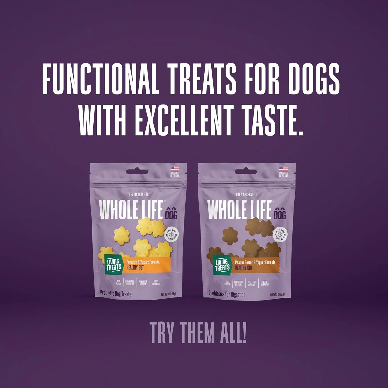 Whole Life Dog Living Treats for Dogs  Human Grade Probiotics for Digestive & Gut Health, Canine Gas, Diarrhea, Vomit & Constipation Relief - Pumpkin, 3 oz (Pack of 1)