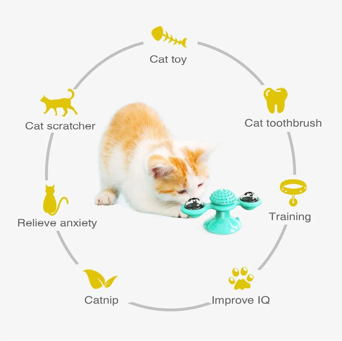 Windmill Cat Toy with Catnip, Interactive Cat Spinning Toys with Suction Cup Kitten Turntable Massage Toy for Indoor Cats (Blue)