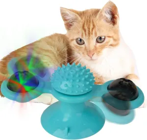 Windmill Cat Toy with Catnip, Interactive Cat Spinning Toys with Suction Cup Kitten Turntable Massage Toy for Indoor Cats (Blue)