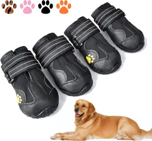 XSY&G Dog Boots,Waterproof Dog Shoes,Dog Booties with Reflective Rugged Anti-Slip Sole and Skid-Proof,Outdoor Dog Shoes for Medium to Large Dogs 4Pcs-Size4
