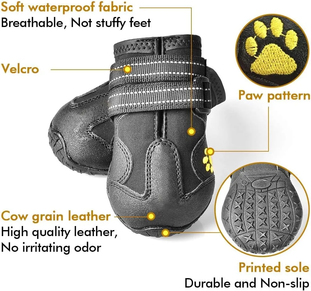 XSY&G Dog Boots,Waterproof Dog Shoes,Dog Booties with Reflective Rugged Anti-Slip Sole and Skid-Proof,Outdoor Dog Shoes for Medium to Large Dogs 4Pcs-Size4