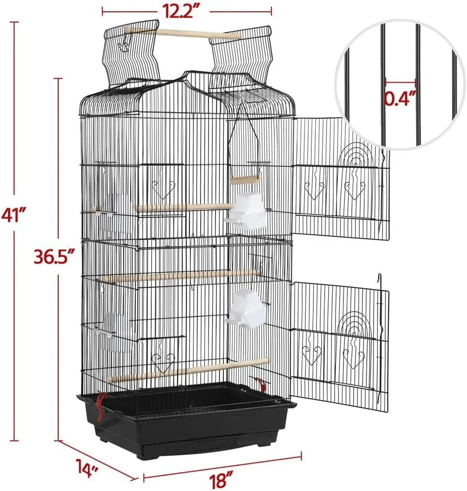 Yaheetech 41-inch Open Top Medium Bird Cages for Parakeets Finches Canaries Lovebirds Small Quaker Parrots Cockatiels Budgie Green Cheek Conure Travel Pet Flight Birdcage