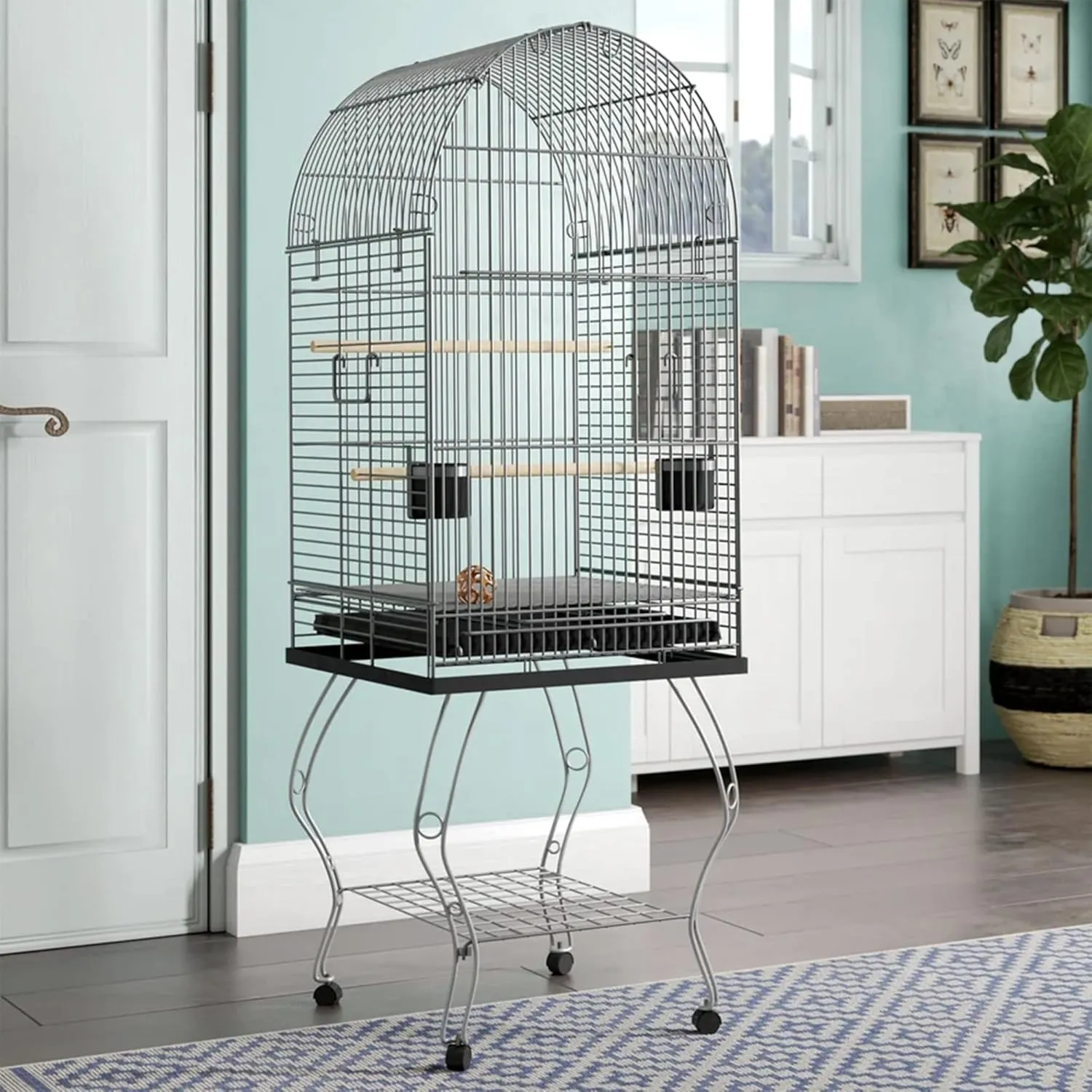 YML 20-Inch Dometop Parrot Cage with Stand, White