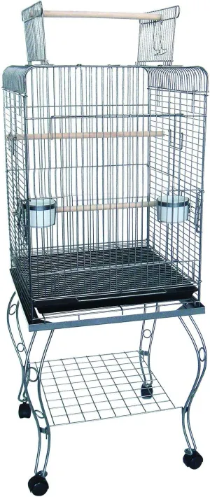 YML 20-Inch Open Top Parrot Cage with Stand, Antique Silver