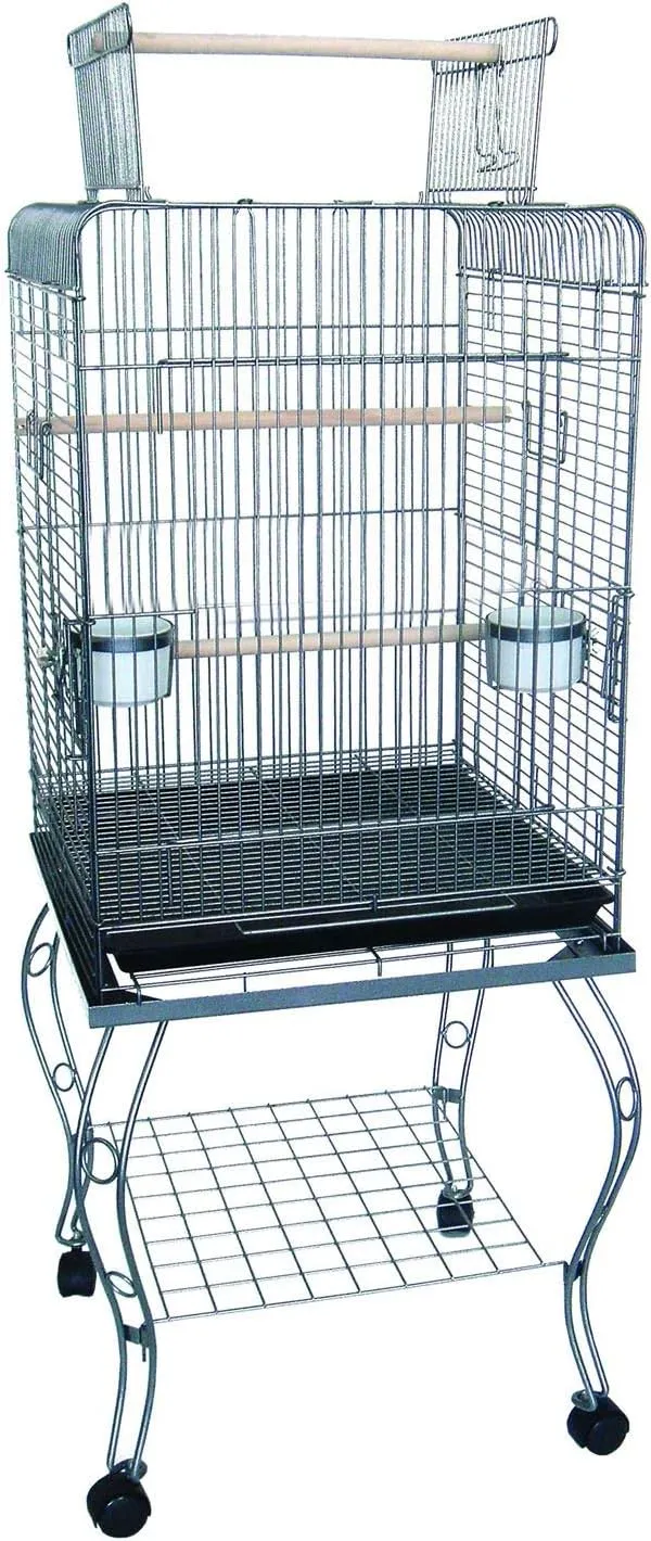 YML 20-Inch Open Top Parrot Cage with Stand, Antique Silver