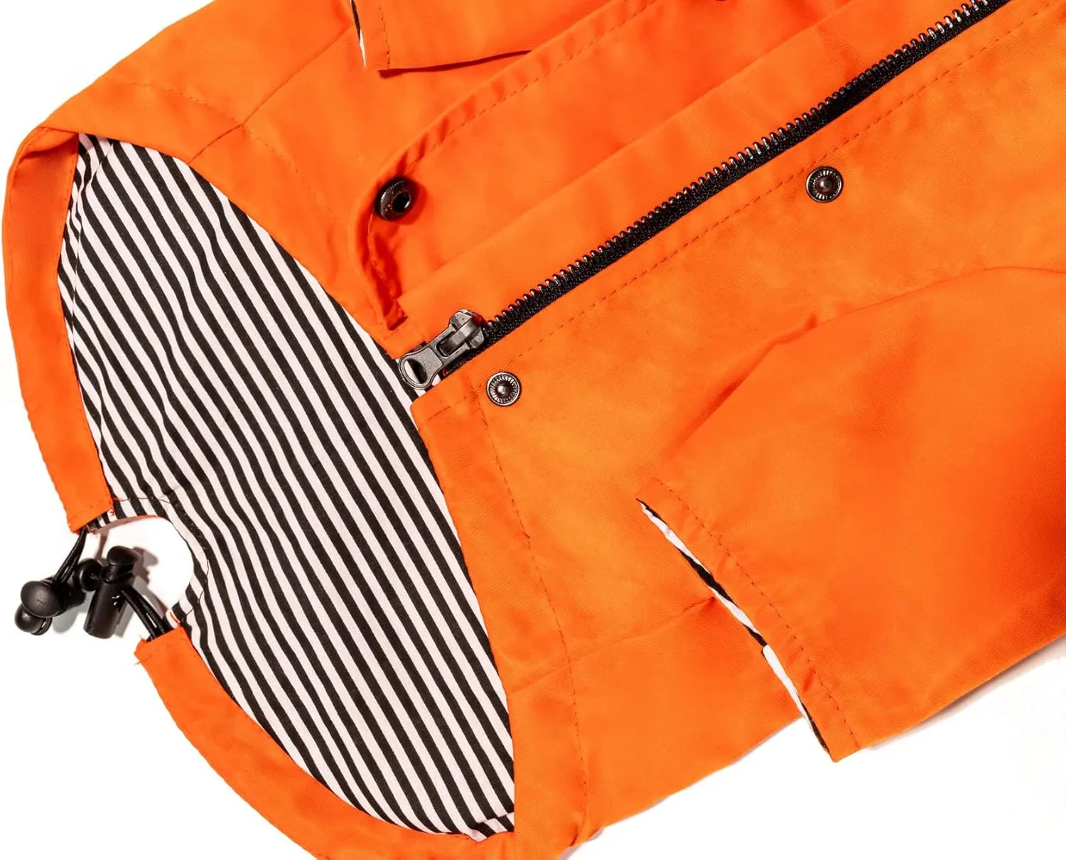 Zip Up Dog Raincoats with Reflective Buttons, Pockets, Rain/Water Resistant, Adjustable Drawstring, & Removable Hood - XXS to XXL - Stylish Premium Dog Raincoats (Orange, Large)