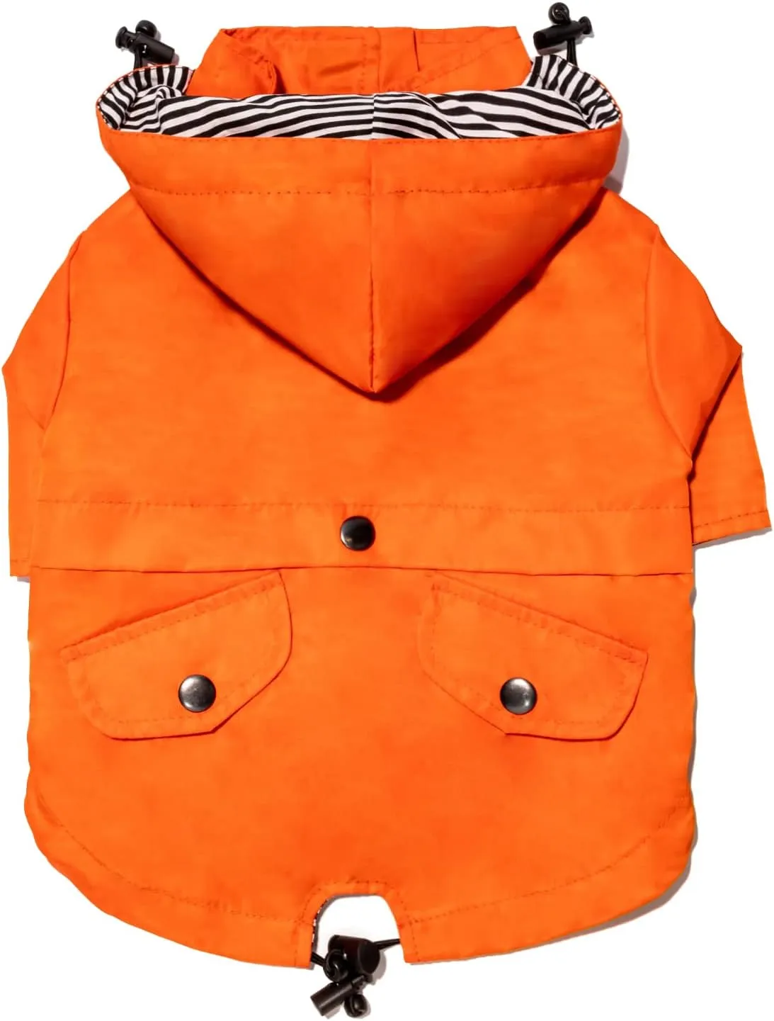 Zip Up Dog Raincoats with Reflective Buttons, Pockets, Rain/Water Resistant, Adjustable Drawstring, & Removable Hood - XXS to XXL - Stylish Premium Dog Raincoats (Orange, Large)